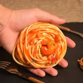 1PC Realistic Artificial Fake Food Simulate Model Spaghetti Meat Sauce Shrimp Noodles Restaurant Display Photo Video Game Props - A
