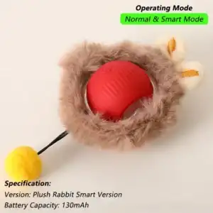 Cat Interactive Ball Toy, Automatic Rolling Ball with Tail, Rechargeable Smart Pet Interactive Toy, Intelligent Mouse for Cat - New Version
