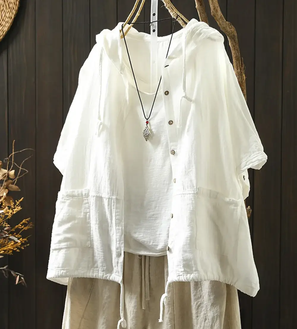 100% Cotton yarn hoodies for women summer Japan style hooded single-breasted solid shirts and blouse big size tops 3 kf S0f5bba7a1c8846c093d6c080b79c4944r