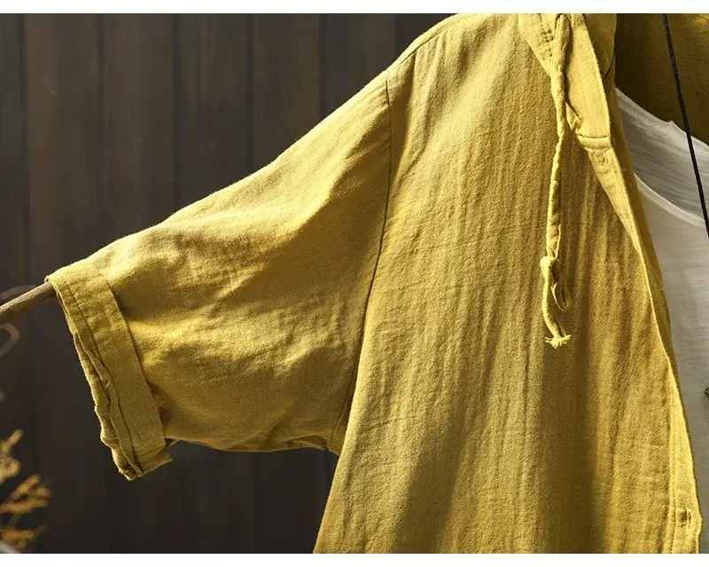 100% Cotton yarn hoodies for women summer Japan style hooded single-breasted solid shirts and blouse big size tops 10 kf S1a814f024c9249dba4b32faa565aecfaa
