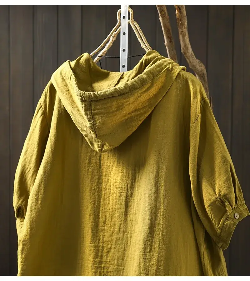 100% Cotton yarn hoodies for women summer Japan style hooded single-breasted solid shirts and blouse big size tops 8 kf S31d1384c4d4144f18b919ce730a2da1dl