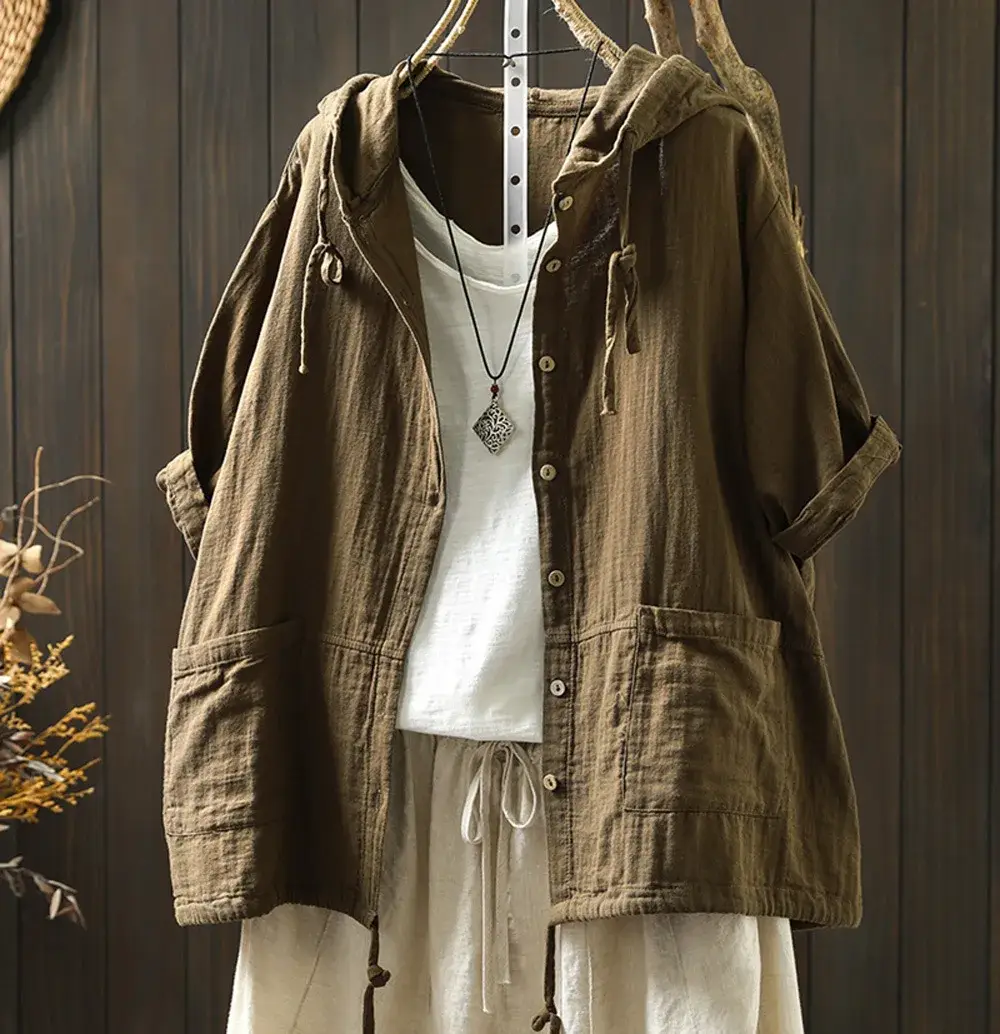 100% Cotton yarn hoodies for women summer Japan style hooded single-breasted solid shirts and blouse big size tops 4 kf S8b0734d0c4324df295019c37866acac1V