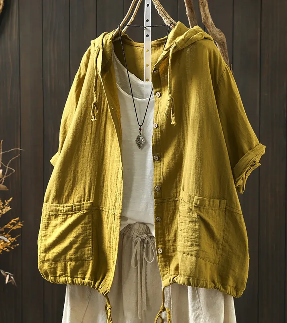 100% Cotton yarn hoodies for women summer Japan style hooded single-breasted solid shirts and blouse big size tops 6 kf Sdf2d05e856014e3f97476ec2fe445377F