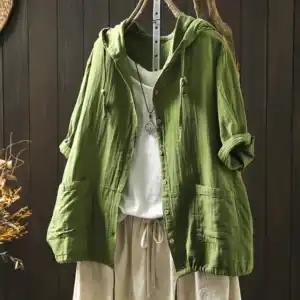 100% Cotton yarn hoodies for women summer Japan style hooded single-breasted solid shirts and blouse big size tops - 5, One Size