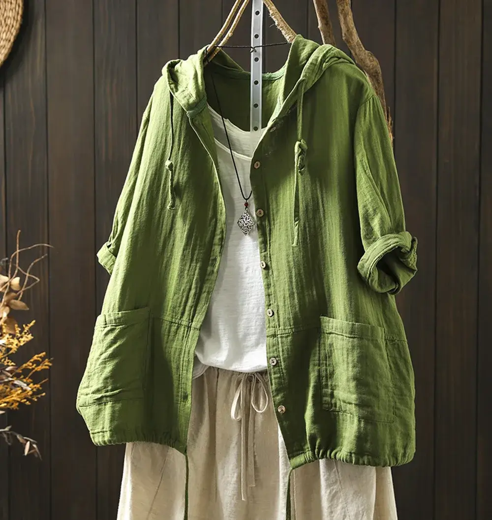 100% Cotton yarn hoodies for women summer Japan style hooded single-breasted solid shirts and blouse big size tops 2 kf Sf7c6b6c0a88949deb45b13d4a92dfa32S